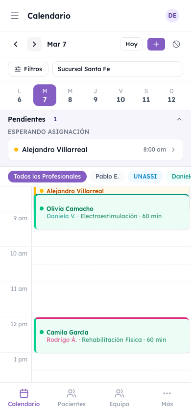Quinoa CRM en móvil — Calendario