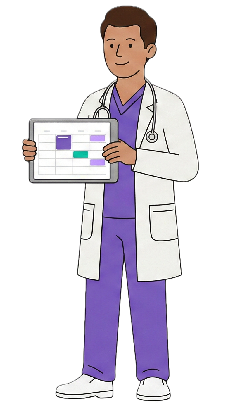 Doctor managing appointments on tablet with Quinoa CRM calendar interface